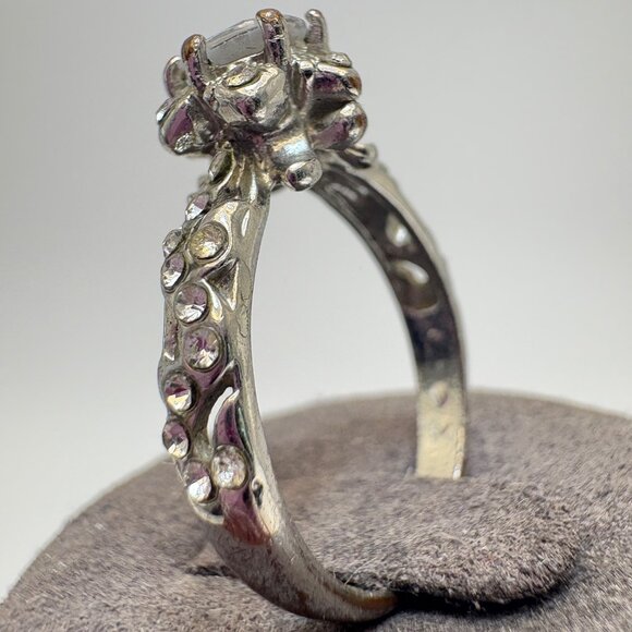 VTG Sterling Silver 925 Cubic Zirconia Fancy Border Prong Set Ring Size 8.25 - Picture 4 of 14